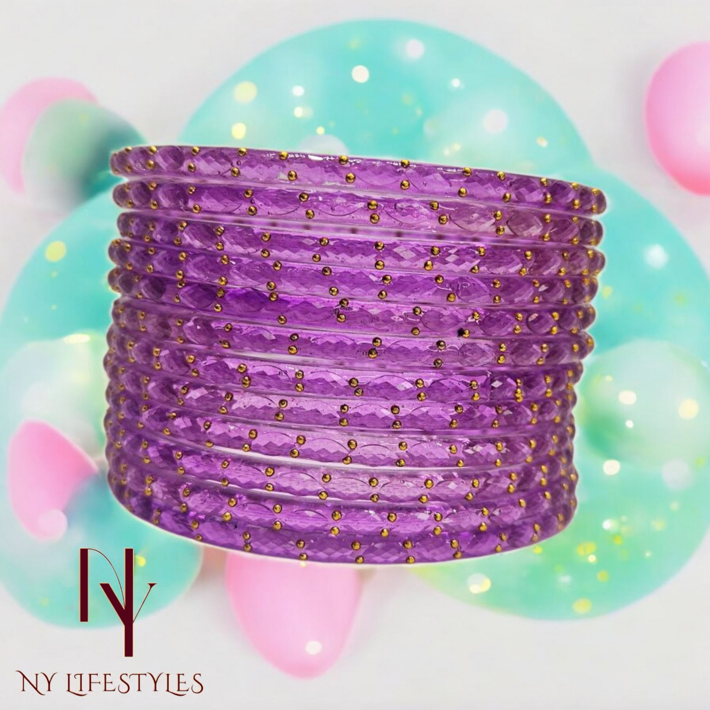 NY LIFESTYLES Plain and Glossy Finished Raindrop Glass Bangle Set For Women and Girls - Set of 12 (Purple)