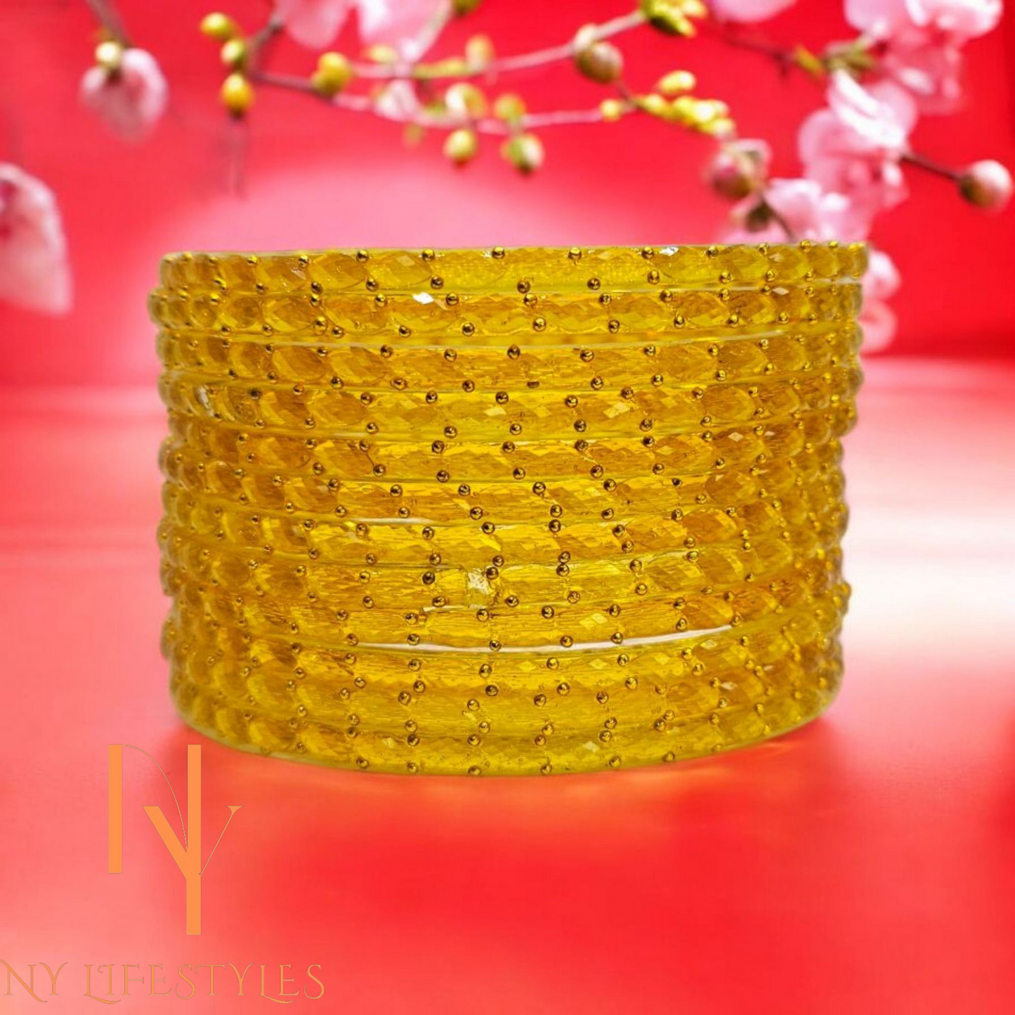 NY LIFESTYLES Plain and Glossy Finished Raindrop Glass Bangle Set For Women and Girls - Set of 12 (Golden)