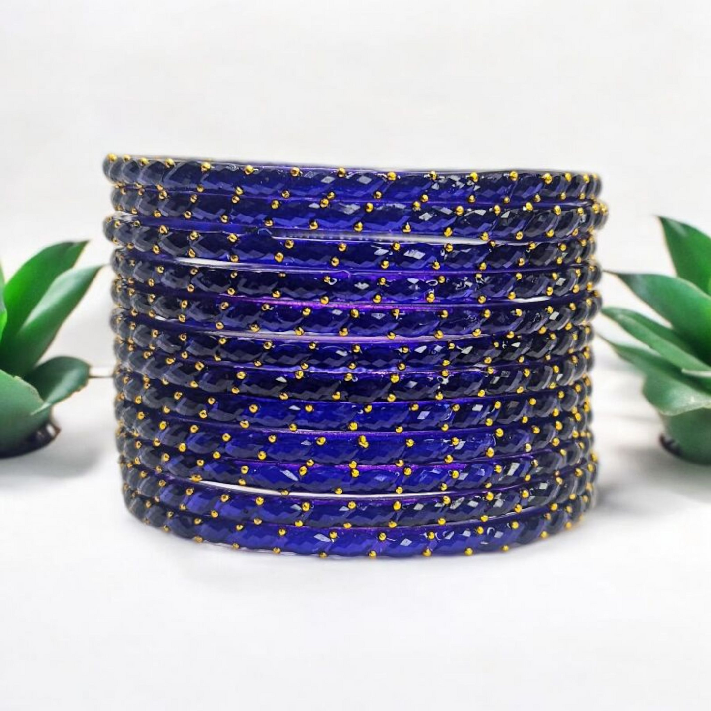 NY LIFESTYLES Plain and Glossy Finished Raindrop Glass Bangle Set For Women and Girls - Set of 12 (Navy Blue)