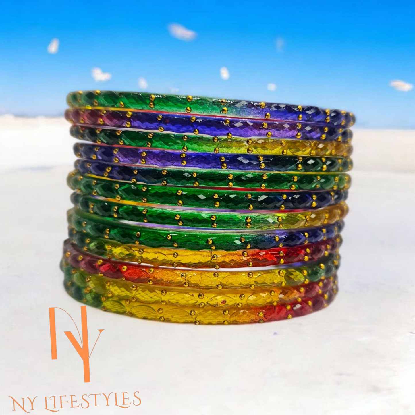 NY LIFESTYLES Plain and Glossy Finished Raindrop Glass Bangle Set For Women and Girls - Set of 12 (Dark Multi)