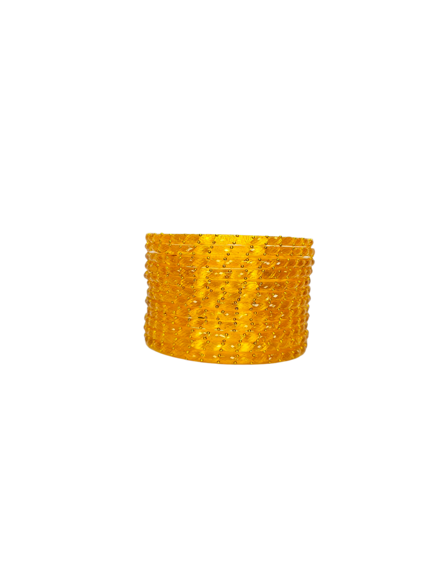 NY LIFESTYLES Plain and Glossy Finished Raindrop Glass Bangle Set For Women and Girls - Set of 12 (Haldi)
