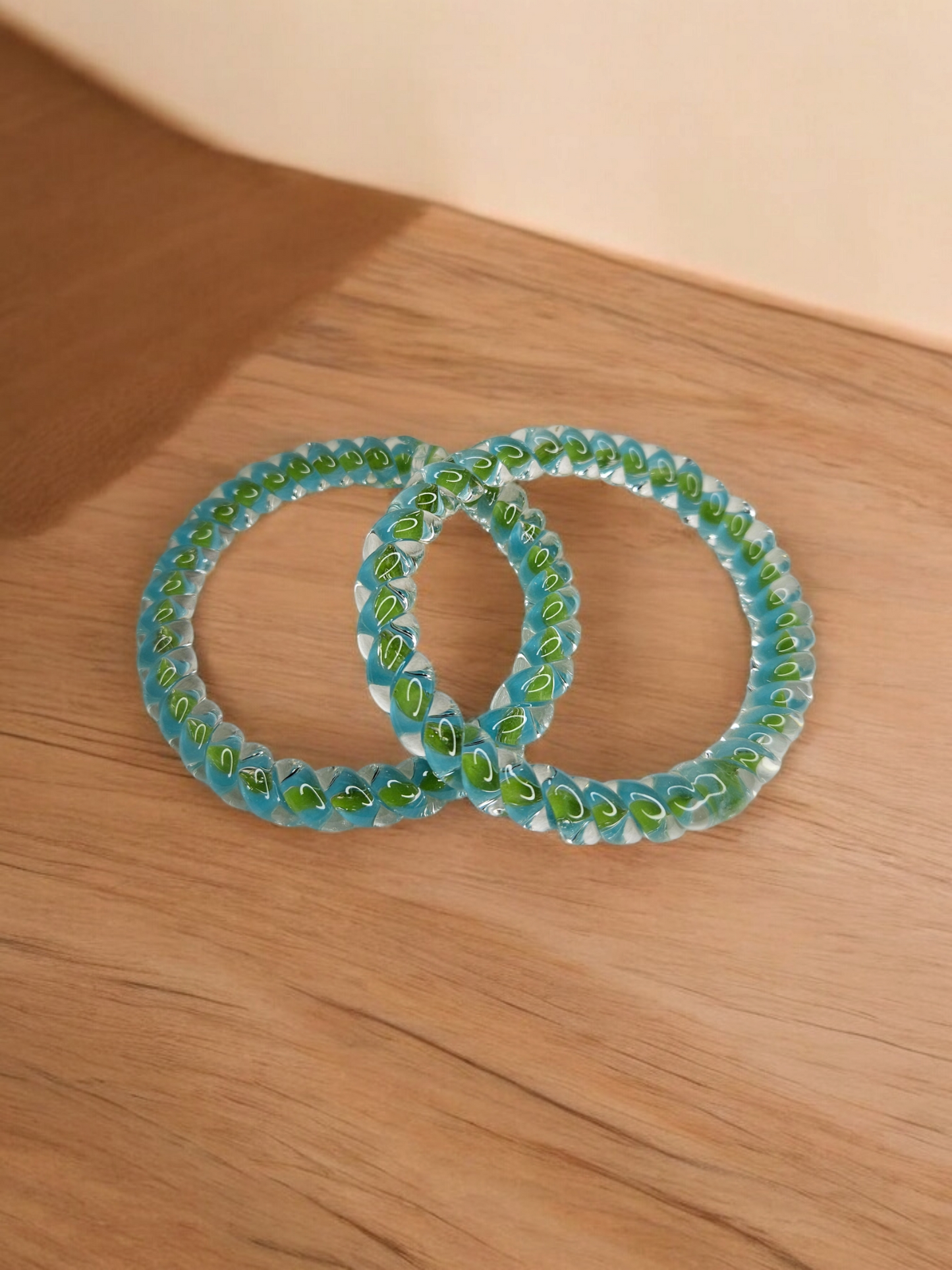 NY LIFESTYLES Spiral Design Glass Bangles for Women | Fancy Crystal Glass Bangles for Ladies and Girls (Blue with Green)