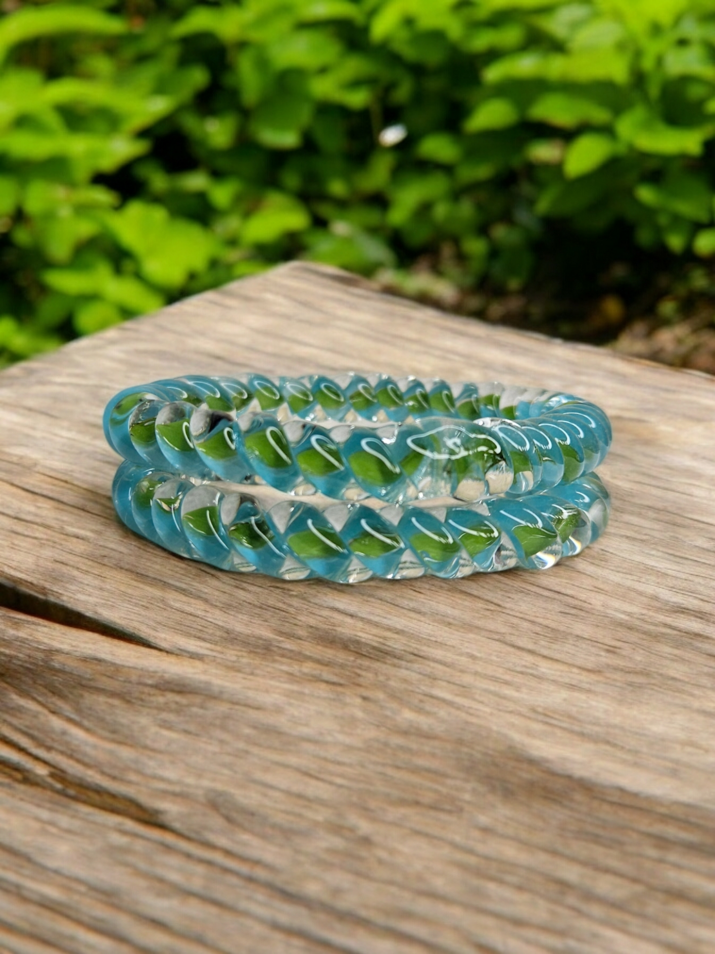 NY LIFESTYLES Spiral Design Glass Bangles for Women | Fancy Crystal Glass Bangles for Ladies and Girls (Blue with Green)