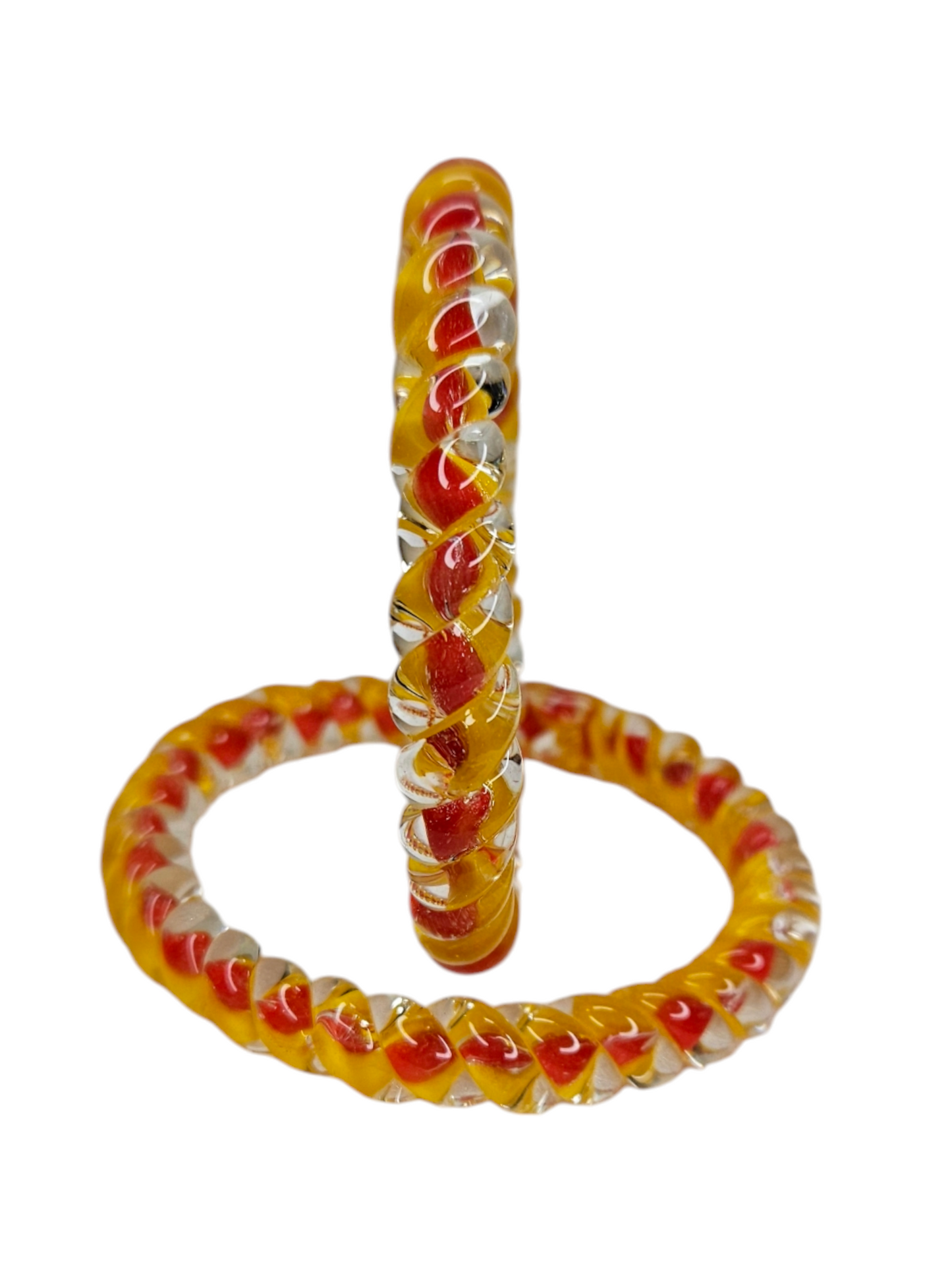 NY LIFESTYLES Spiral Design Glass Bangles for Women | Fancy Crystal Glass Bangles for Ladies and Girls ( Yellow with Red)