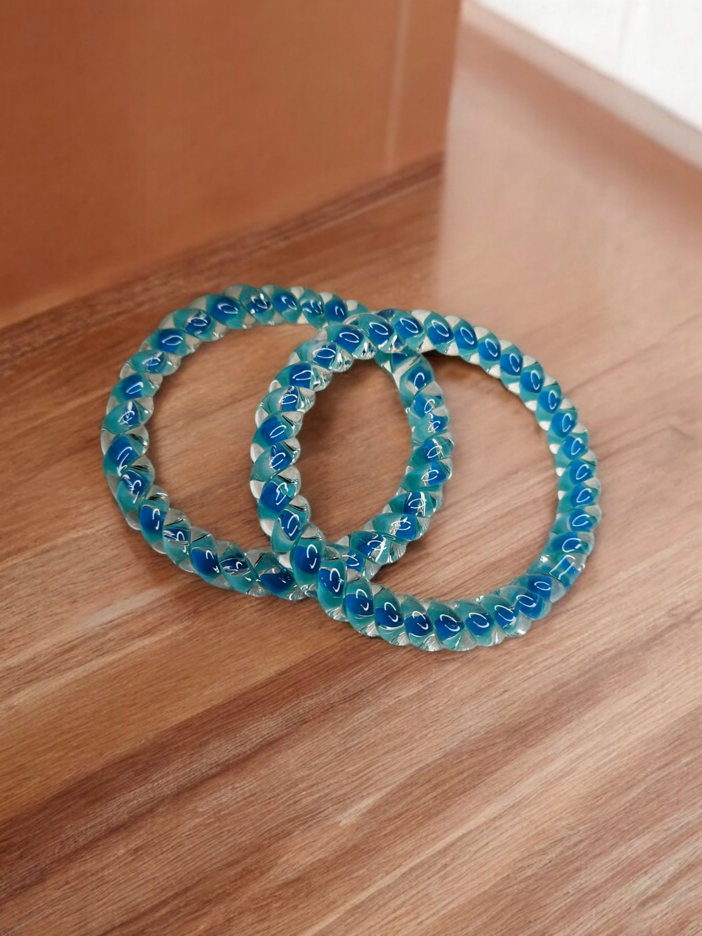 NY LIFESTYLES Spiral Design Glass Bangles for Women | Fancy Crystal Glass Bangles for Ladies and Girls (Blue with Sky Blue)