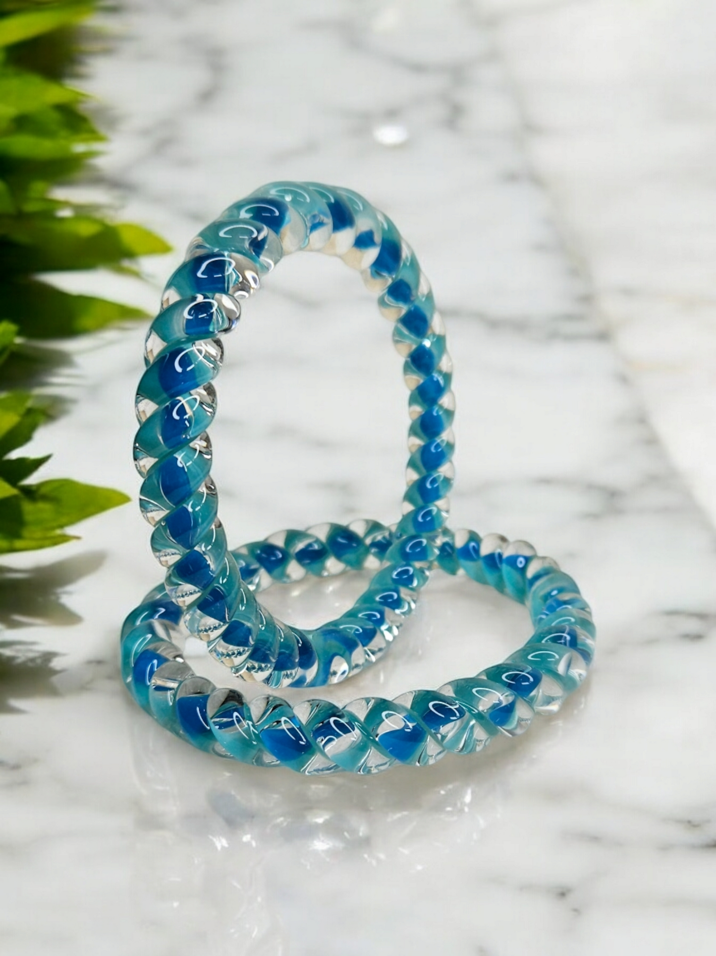 NY LIFESTYLES Spiral Design Glass Bangles for Women | Fancy Crystal Glass Bangles for Ladies and Girls (Blue with Sky Blue)