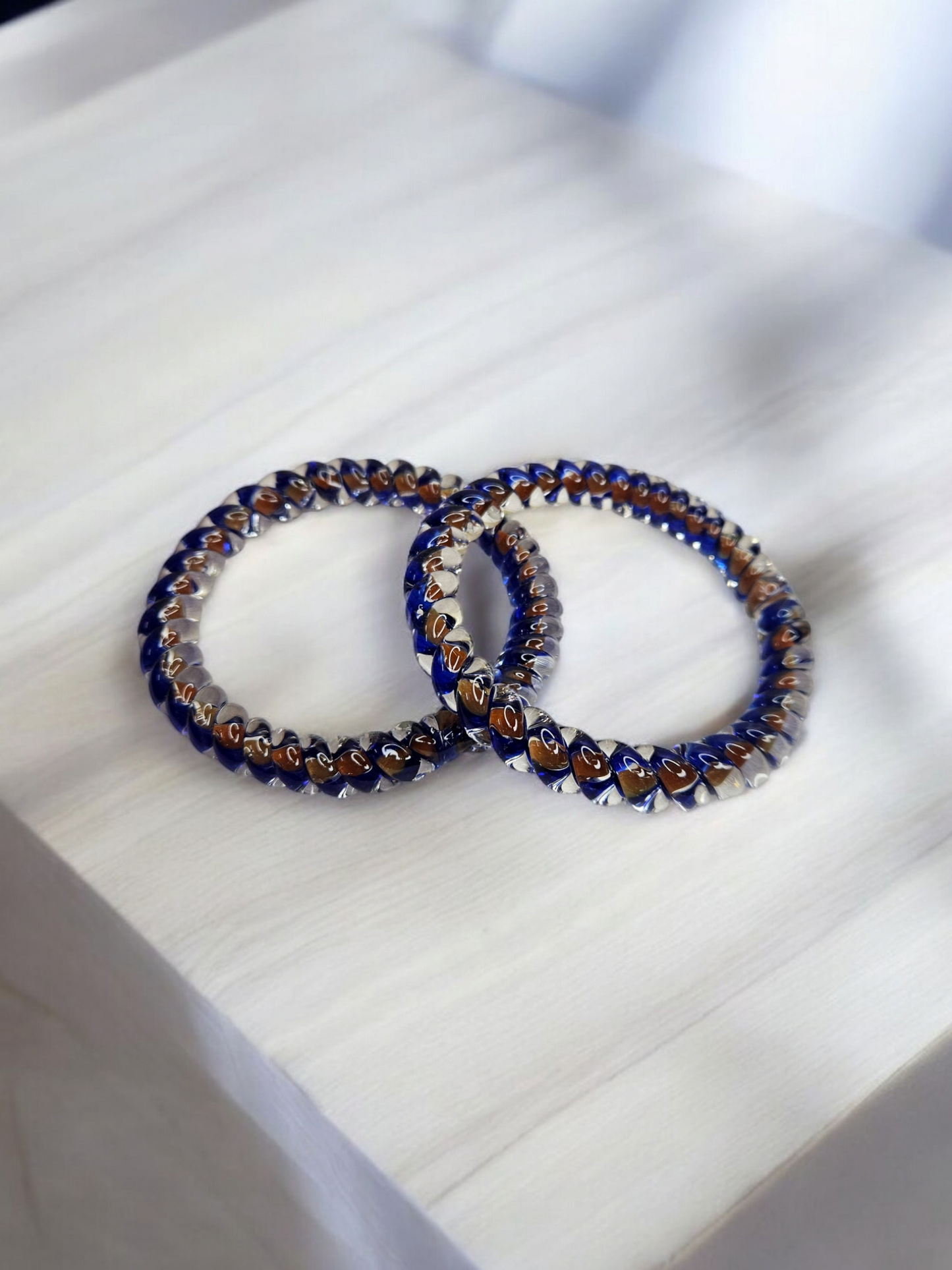 NY LIFESTYLES Spiral Design Glass Bangles for Women | Fancy Crystal Glass Bangles for Ladies and Girls (Blue with Brown)