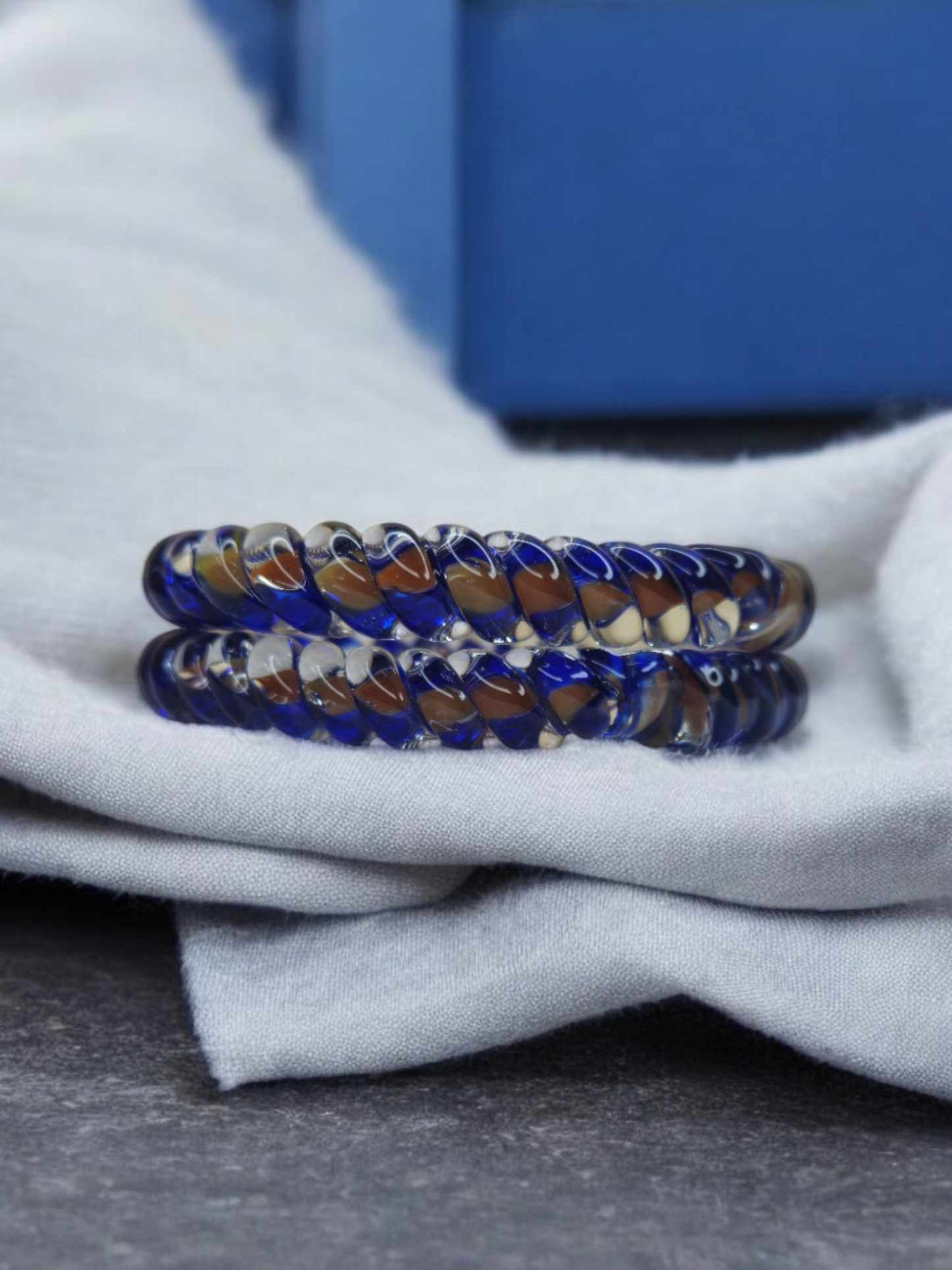 NY LIFESTYLES Spiral Design Glass Bangles for Women | Fancy Crystal Glass Bangles for Ladies and Girls (Blue with Brown)