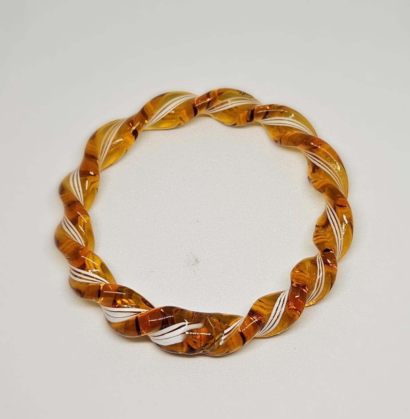 NY Lifestyles Twisted Design Crystal Glass Bangle – Handmade, Colorful Bohemian Glass Jewelry for Women, Lightweight & Unique, Fashionable Ethnic Bracelet (Marigold)