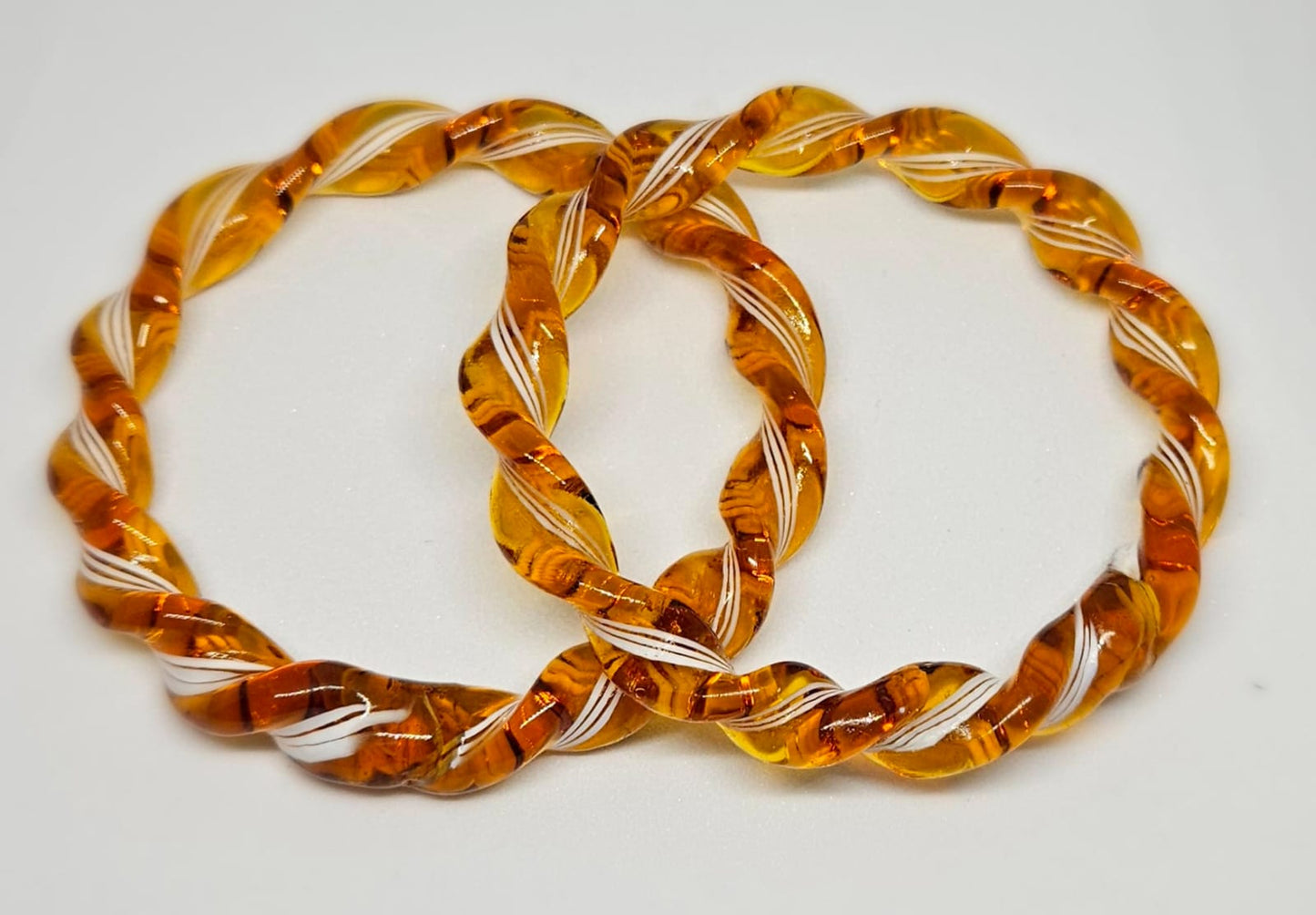 NY Lifestyles Twisted Design Crystal Glass Bangle – Handmade, Colorful Bohemian Glass Jewelry for Women, Lightweight & Unique, Fashionable Ethnic Bracelet (Marigold)
