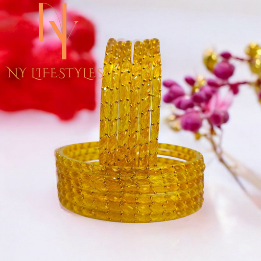 NY LIFESTYLES Plain and Glossy Finished Raindrop Glass Bangle Set For Women and Girls - Set of 12 (Golden)