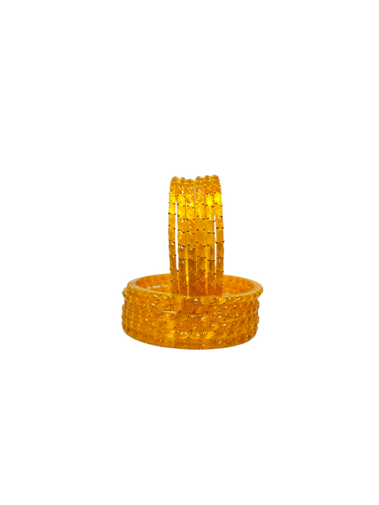 NY LIFESTYLES Plain and Glossy Finished Raindrop Glass Bangle Set For Women and Girls - Set of 12 (Haldi)