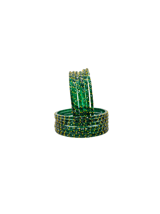 NY LIFESTYLES Plain and Glossy Finished Raindrop Glass Bangle Set For Women and Girls - Set of 12 (Dark Green)