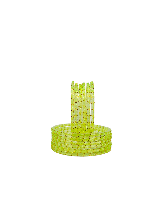 NY LIFESTYLES Plain and Glossy Finished Raindrop Glass Bangle Set For Women and Girls - Set of 12 (Light Green)