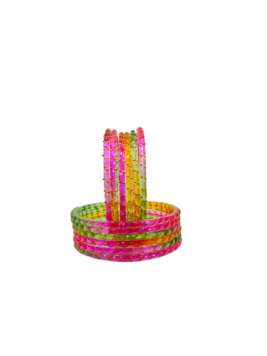 NY LIFESTYLES Plain and Glossy Finished Raindrop Glass Bangle Set For Women and Girls - Set of 12 (Light Multi)