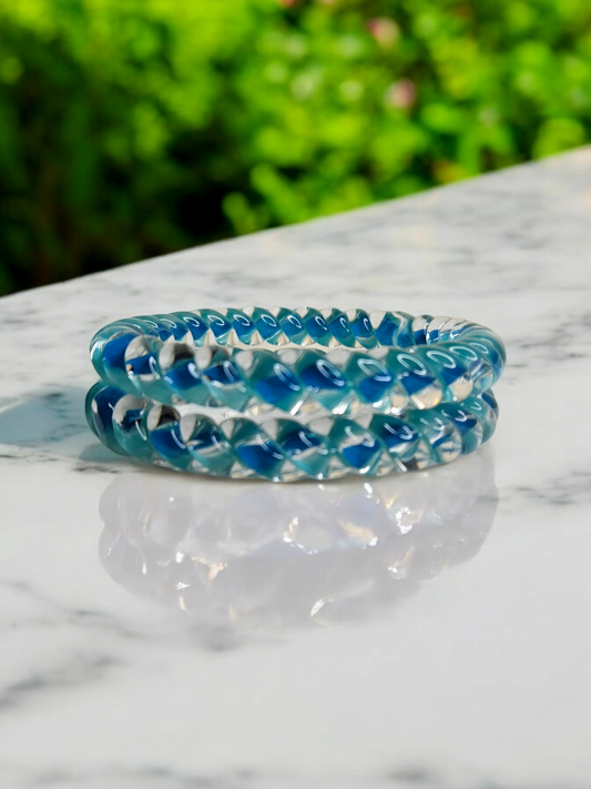 NY LIFESTYLES Spiral Design Glass Bangles for Women | Fancy Crystal Glass Bangles for Ladies and Girls (Blue with Sky Blue)