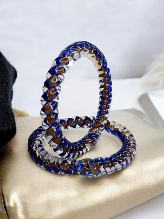 NY LIFESTYLES Spiral Design Glass Bangles for Women | Fancy Crystal Glass Bangles for Ladies and Girls (Blue with Brown)