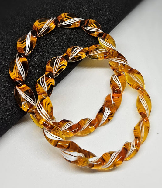 NY Lifestyles Twisted Design Crystal Glass Bangle – Handmade, Colorful Bohemian Glass Jewelry for Women, Lightweight & Unique, Fashionable Ethnic Bracelet (Marigold)