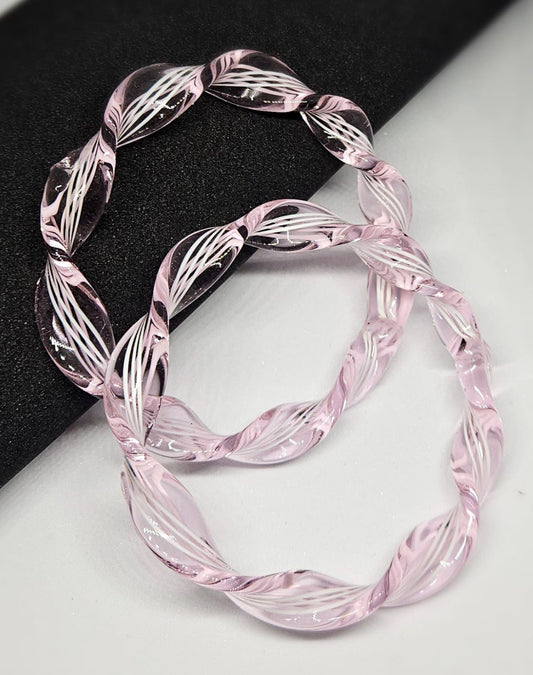 NY Lifestyles Twisted Design Crystal Glass Bangle – Handmade, Colorful Bohemian Glass Jewelry for Women, Lightweight & Unique, Fashionable Ethnic Bracelet (Pink)