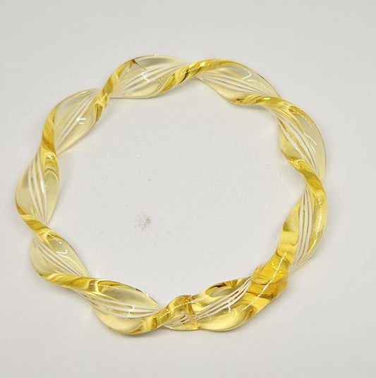 NY Lifestyles Twisted Design Crystal Glass Bangle – Handmade, Colorful Bohemian Glass Jewelry for Women, Lightweight & Unique, Fashionable Ethnic Bracelet (Yellow)