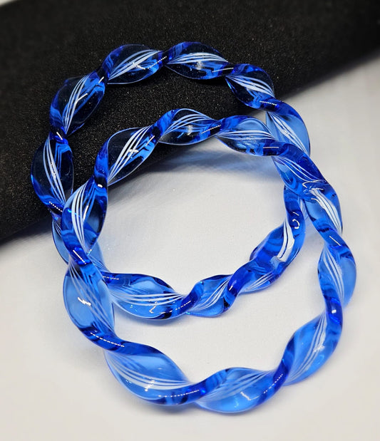 NY Lifestyles Twisted Design Crystal Glass Bangle – Handmade, Colorful Bohemian Glass Jewelry for Women, Lightweight & Unique, Fashionable Ethnic Bracelet (Blue)